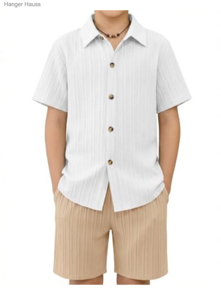 Boys Textured Button Down Shirt & Shorts Set 2 Piece Summer Outfit Lightweight